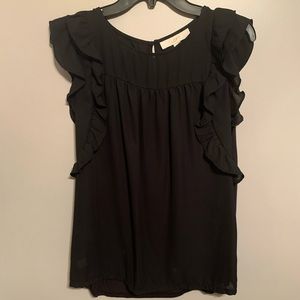 Loft black, ruffled top